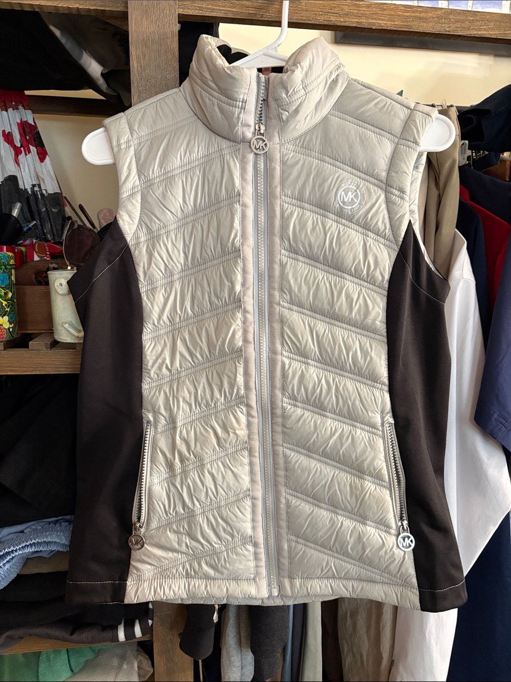 Michael Kors Two-Tone Quilted Vest in Light Gray and Black